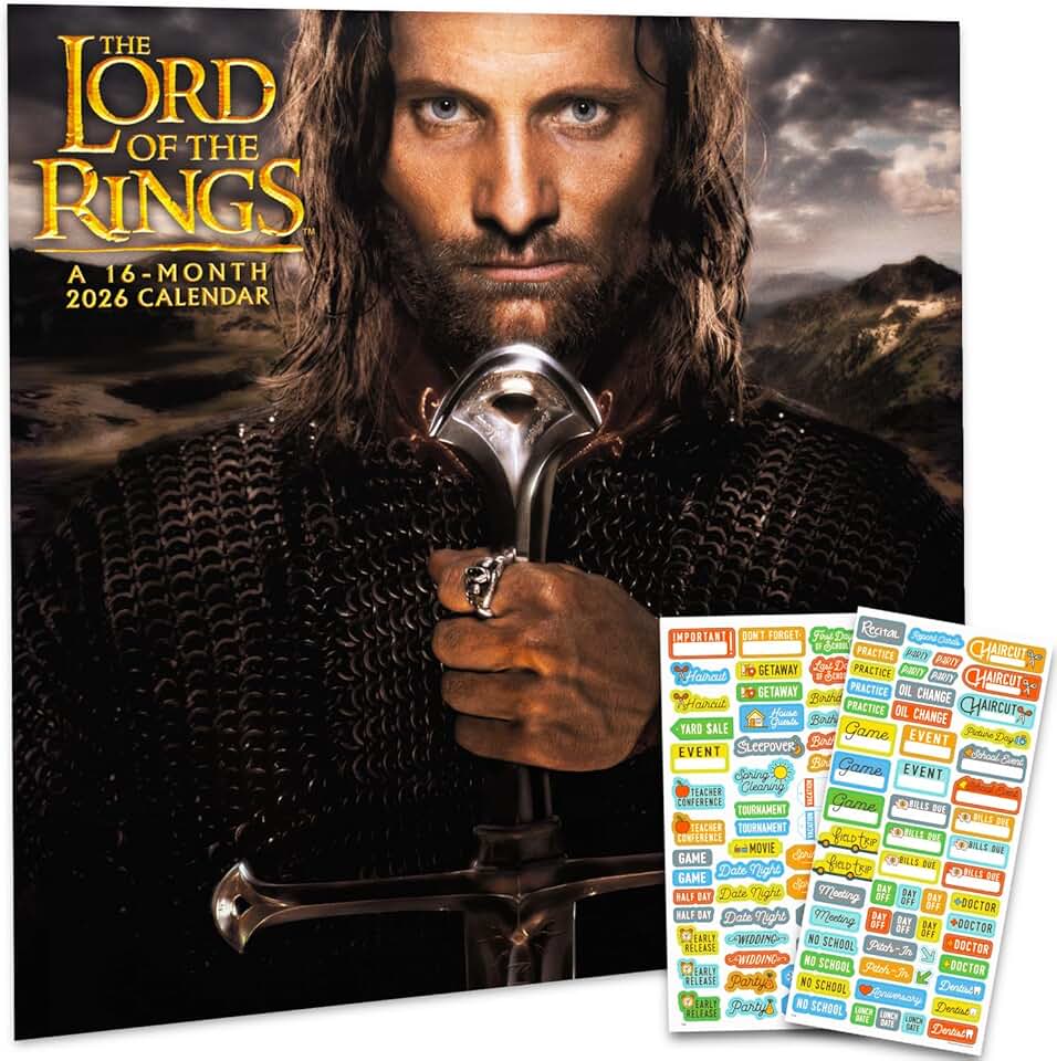 The Lord of the Rings 2026 Wall Calendar with Reminder Stickers