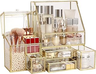Large Glass Makeup Organizer Drawer Set for Bathroom Counter