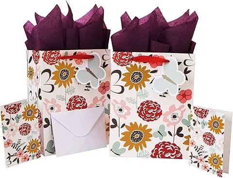 Set of 2 Medium Gift Bags with Cards and Tissue