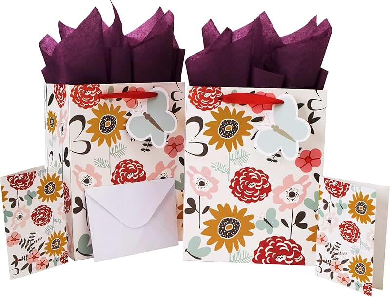 Set of 2 Medium Gift Bags with Cards and Tissue