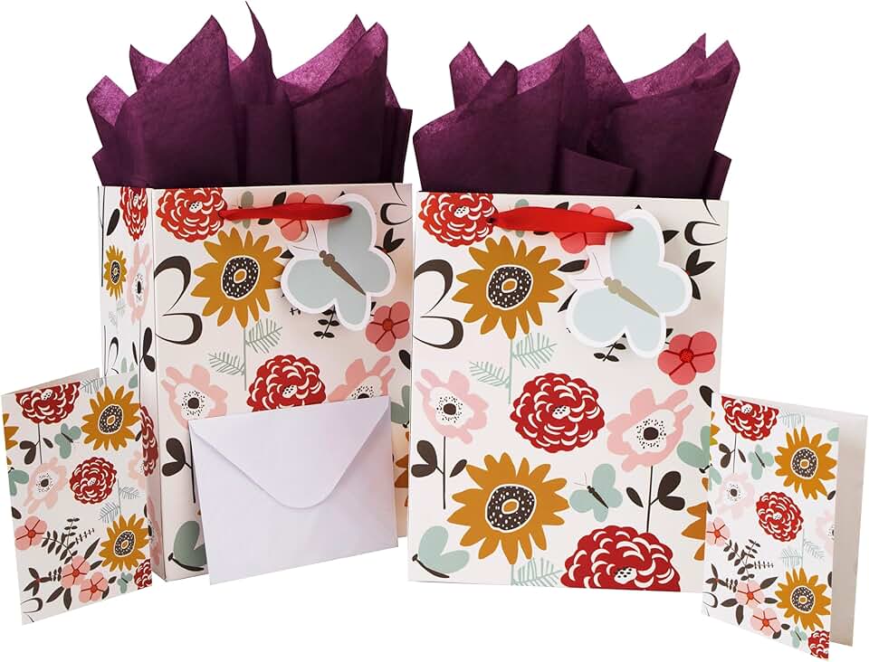 Set of 2 Medium Gift Bags with Cards and Tissue