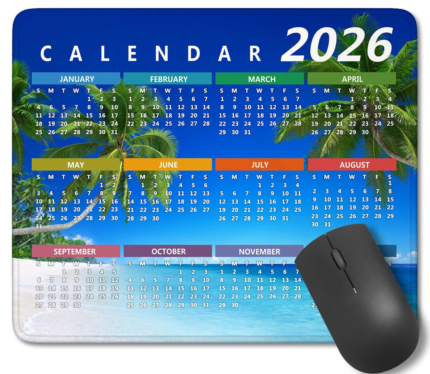 Calendar Mouse Pad with Stitched Edges, Beach Design