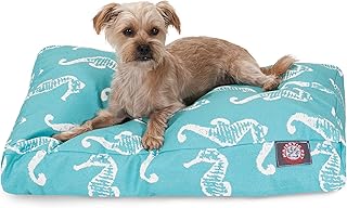 Teal Sea Horse Small Rectangle Dog Bed with Washable Cover