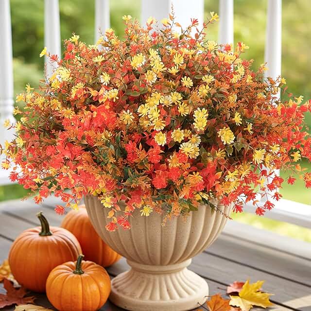 Fall Artificial Flowers for Outdoors, 24 Bundles