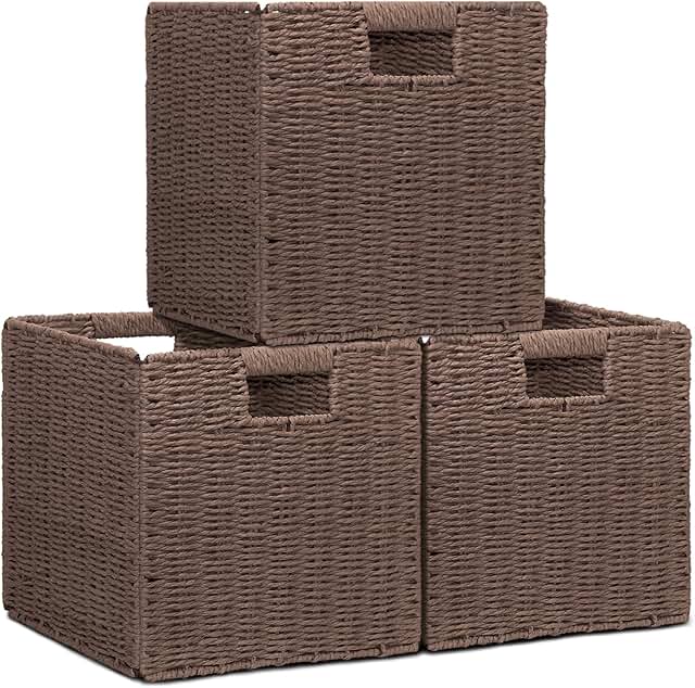 Set of 3 Wicker Storage Baskets for Shelves