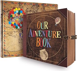 Travel-themed scrapbook with 146 pages and embossed cover