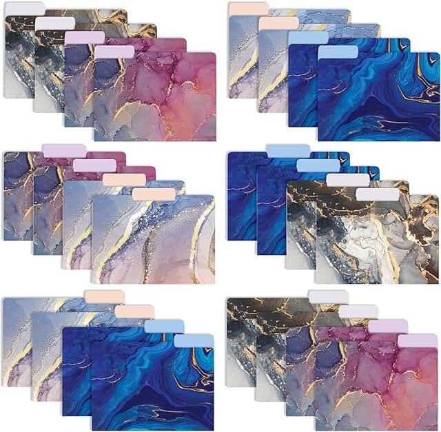 Assorted Marble Letter File Folders, 24 Pack
