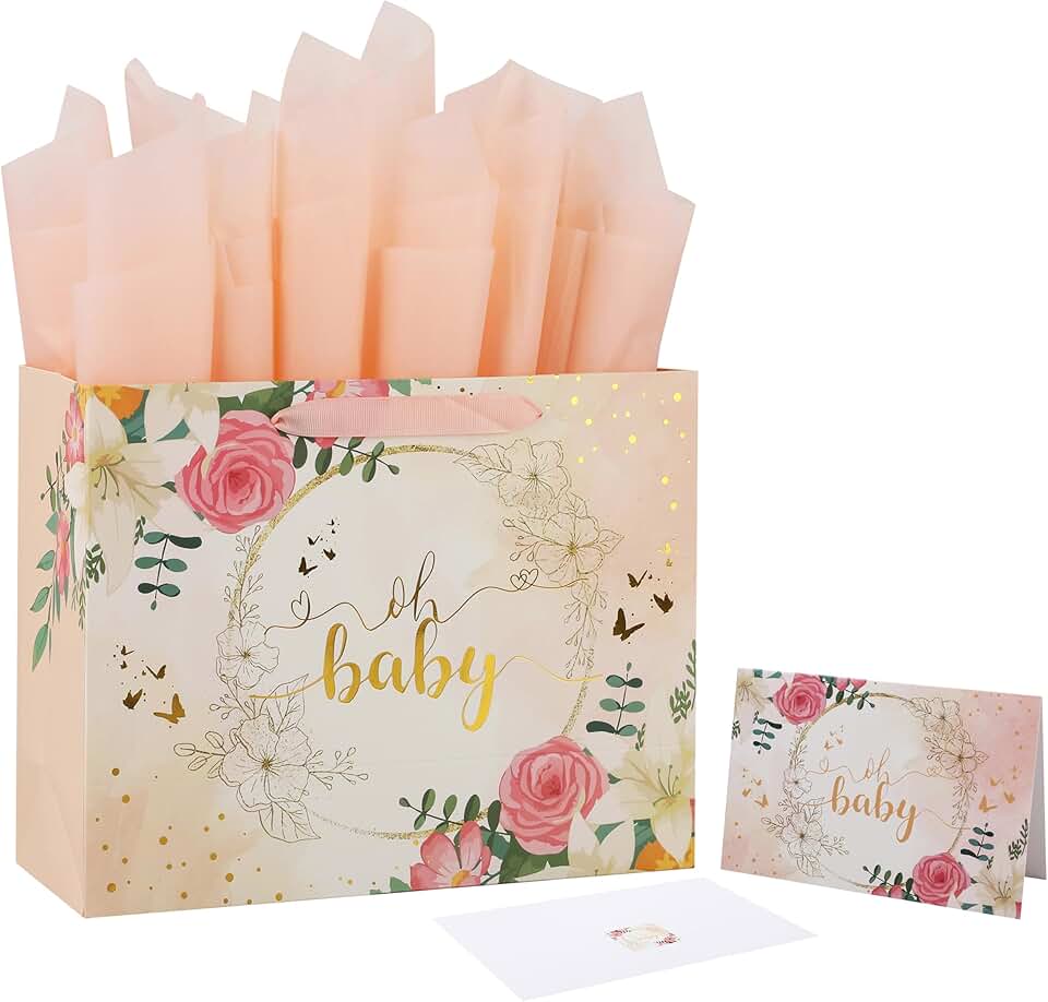 Large Light Orange Gift Bag Set with Card and Tissue