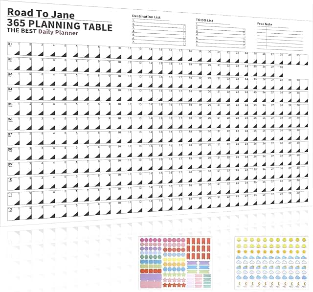 Yearly Wall Calendar with Stickers for Office or Home
