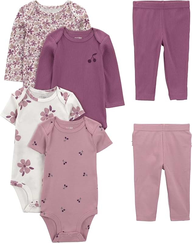 Baby Girls' 6-Piece Bodysuits and Pants Set