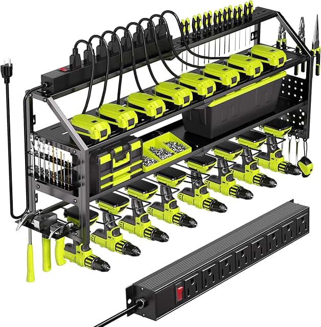 Wall Mount Power Tool Organizer with Charging Station