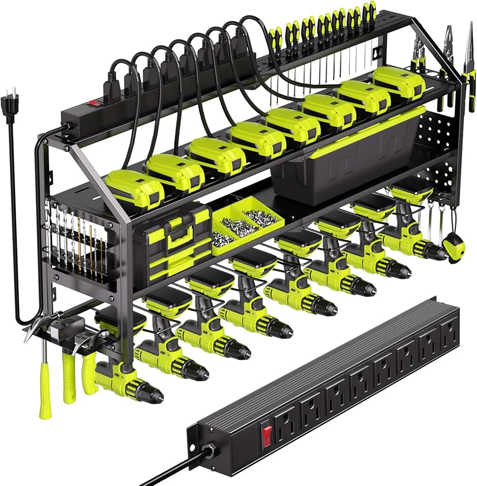 Wall Mount Power Tool Organizer with Charging Station