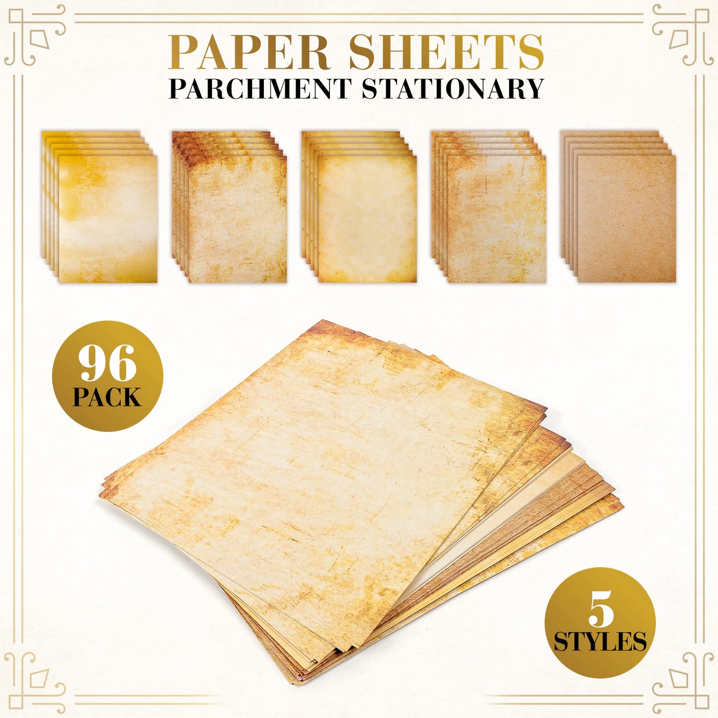 96 Sheets of Vintage Aged Parchment Paper, 8.5x11