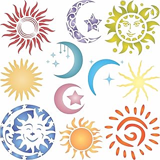 Wall stencil of suns, moons, and stars, 8.5 inches