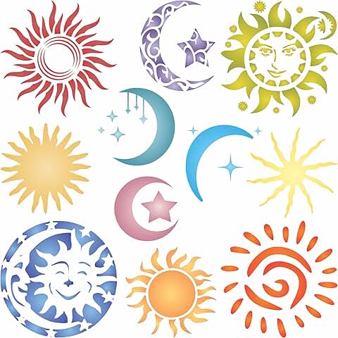 Wall stencil of suns, moons, and stars, 8.5 inches