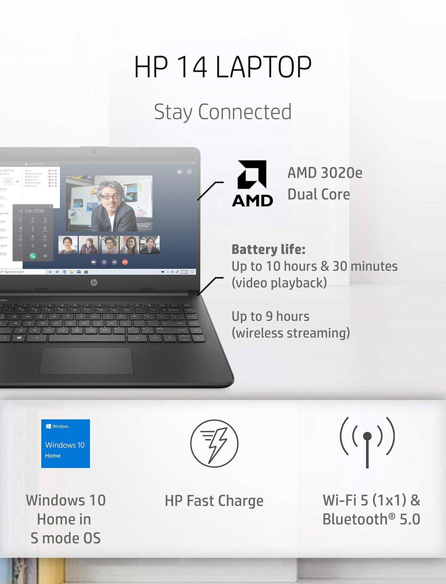 14 Laptop, AMD 3020e, 4 GB RAM, 64 GB eMMC Storage, 14-inch HD Display, Windows 10 Home in S Mode, Long Battery Life, Microsoft 365, (14-fq0020nr, 2020)