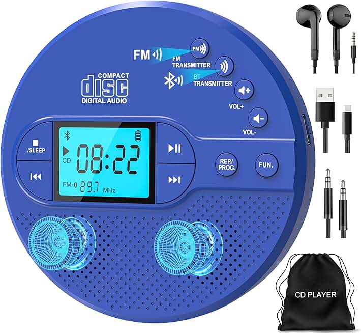 Portable CD Player with Bluetooth and FM Transmitter