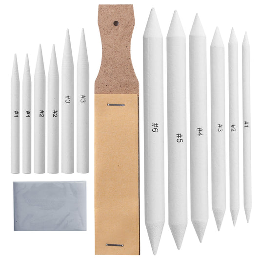 14 Pack Blending Stump Set with Art Eraser and Sharpener