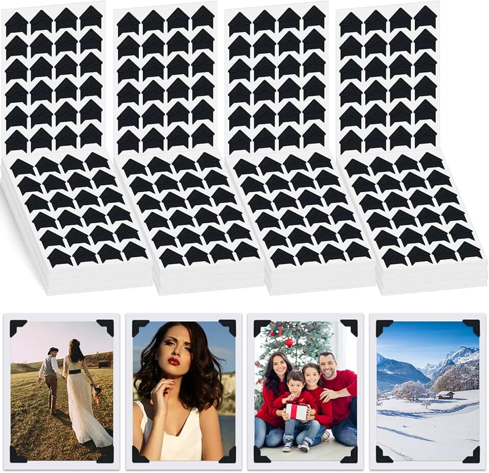 1200 Self-Adhesive Black Photo Corners for Scrapbooking