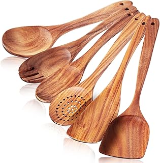 Set of six heat-resistant wooden cooking spoons