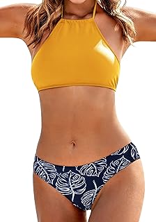 Women’s Two-Piece Halter Bikini with Mid Waist and Triangle Bottoms