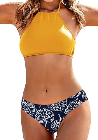 Women’s Two-Piece Halter Bikini with Mid Waist and Triangle Bottoms
