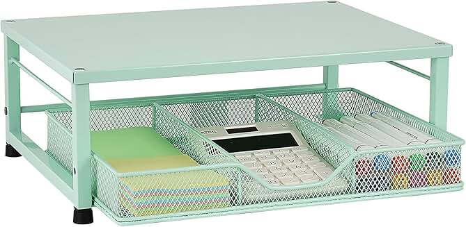 Small Desk Laptop and Monitor Stand with Drawer