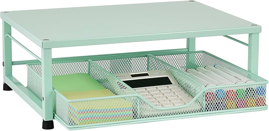 Small Desk Laptop and Monitor Stand with Drawer