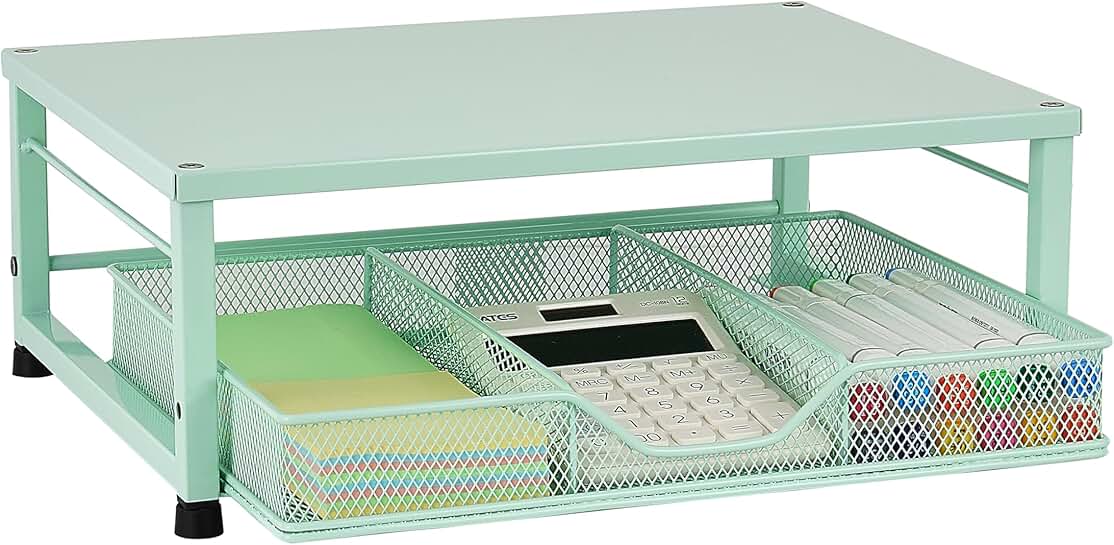 Small Desk Laptop and Monitor Stand with Drawer