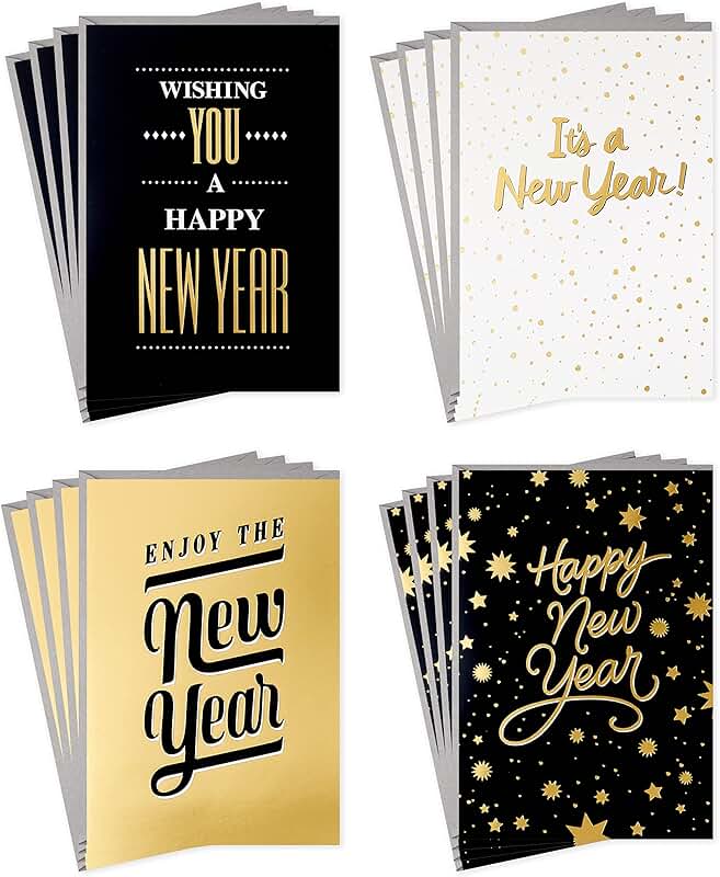 New Year Cards Assortment with 4 Designs and Envelopes
