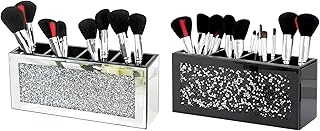 Silver and Black 4-Slot Makeup Brush Holder Set