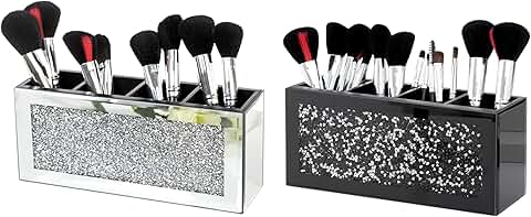 Silver and Black 4-Slot Makeup Brush Holder Set