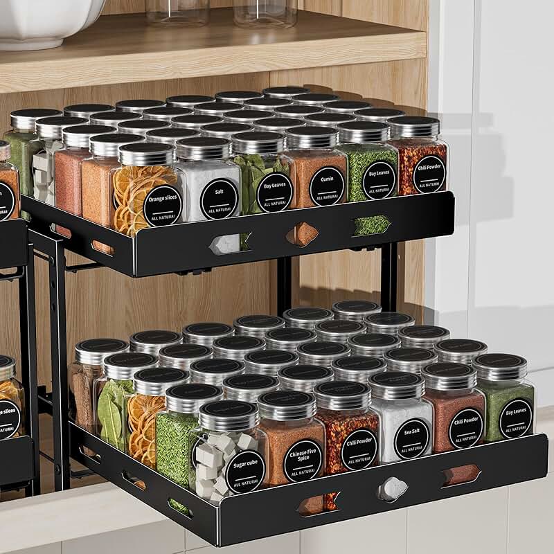 2-Tier Adjustable Vertical Spice Rack for Cabinets