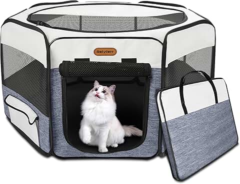 Portable Foldable Dog and Cat Playpen with Mesh Cover