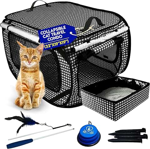 Large Foldable Cat Carrier with Litter Box and Accessories