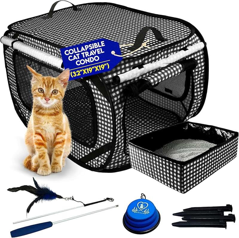 Large Foldable Cat Carrier with Litter Box and Accessories