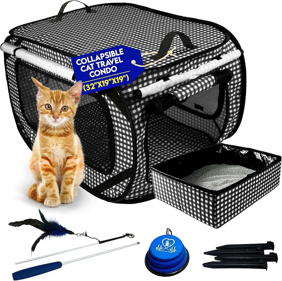 Large Foldable Cat Carrier with Litter Box and Accessories