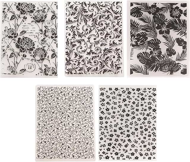 Set of 5 Plastic Embossing Folders for Card Making and Crafting