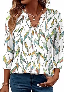 Women's 3/4 Sleeve V-Neck Pleated Summer Blouse