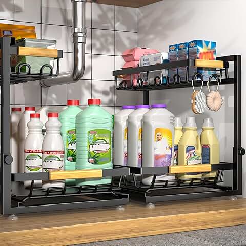 Two-Piece Adjustable Under Sink Storage Shelves