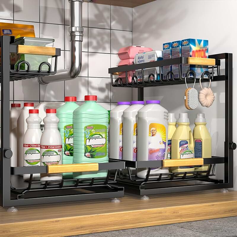 Two-Piece Adjustable Under Sink Storage Shelves