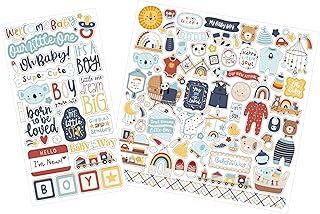 Baby Boy Scrapbook Stickers with Cute Words and Colorful Embellishments