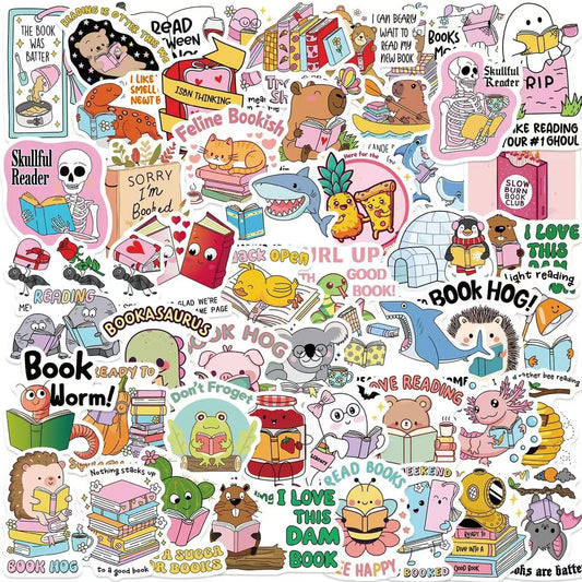 50 Bookish Puns Stickers for Water Bottles and More