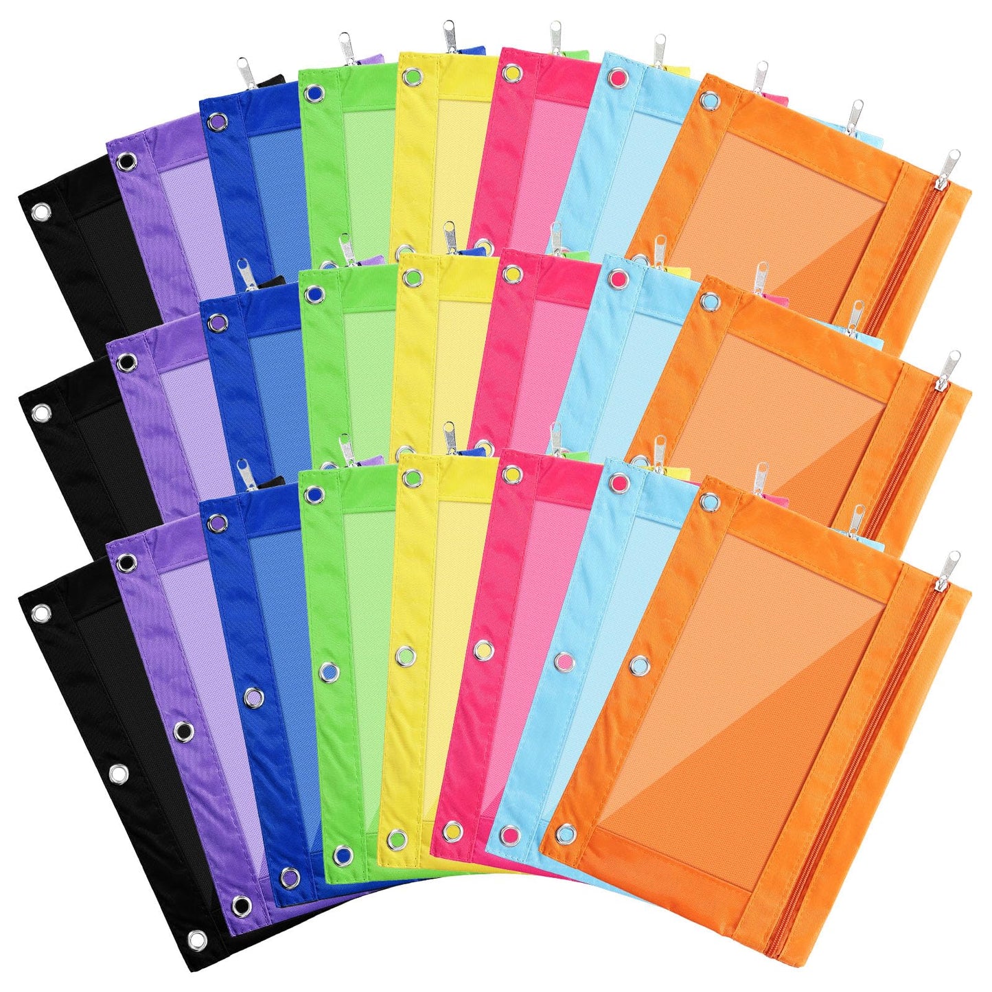 24-Piece Colorful Pencil Pouch Set with Clear Window