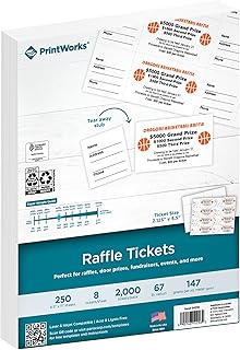 Printable Raffle Tickets with Tear-Away Stubs, 2000 Sheets
