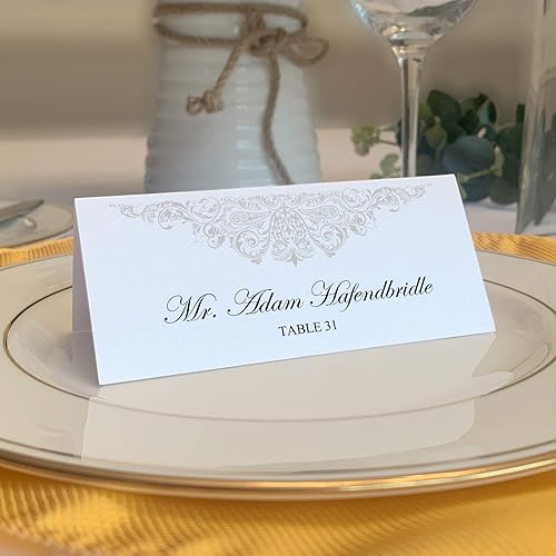 Silver Paisley Printable Place Cards, Set of 60