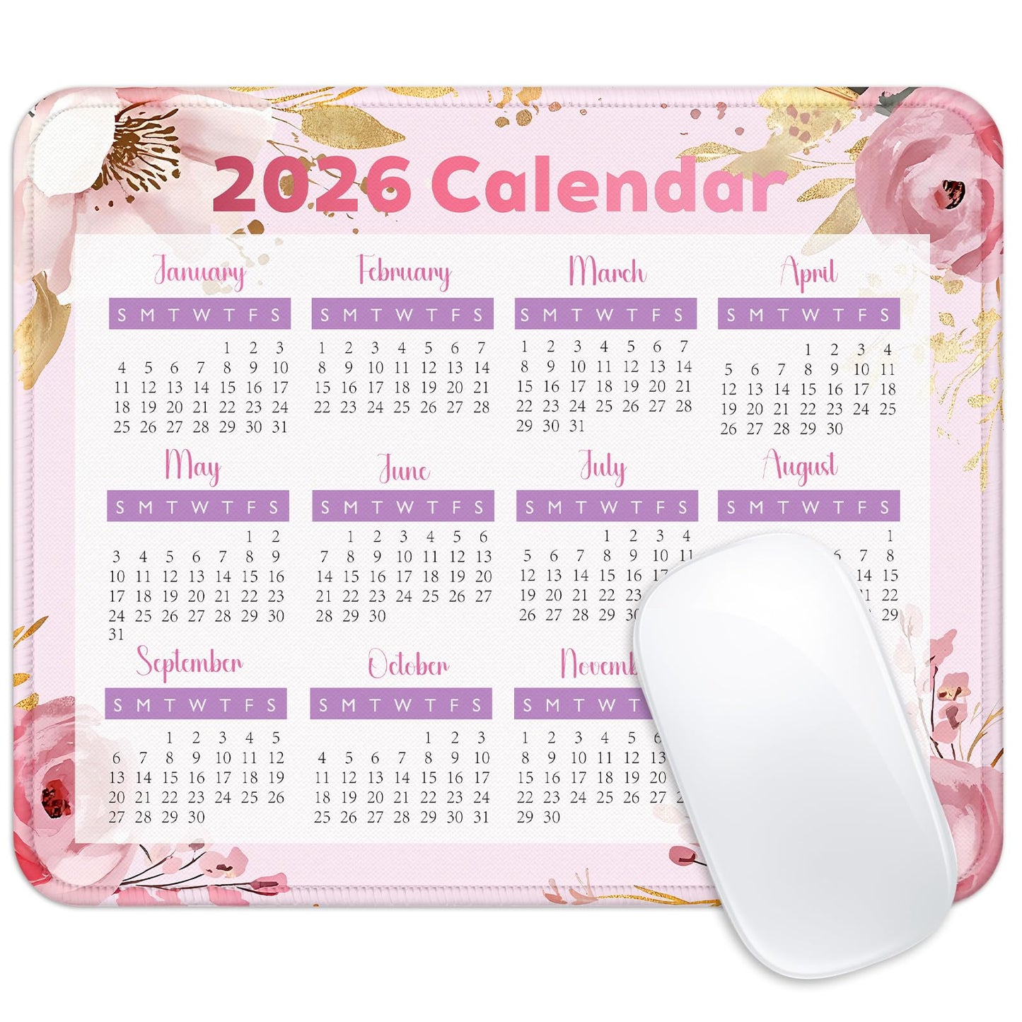 Pink flower calendar mouse pad for daily planning