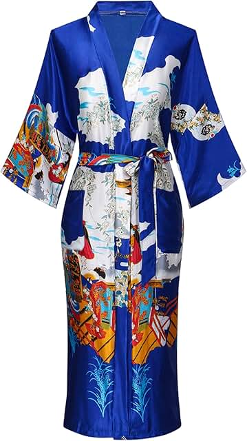 Women's Satin Floral Long Bathrobe and Nightgown