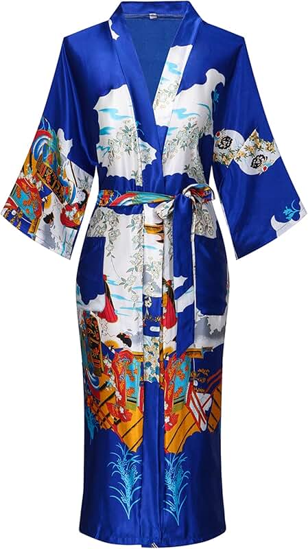 Women's Satin Floral Long Bathrobe and Nightgown