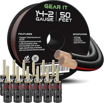 50 Feet 14 Gauge Speaker Wire with Banana Plugs